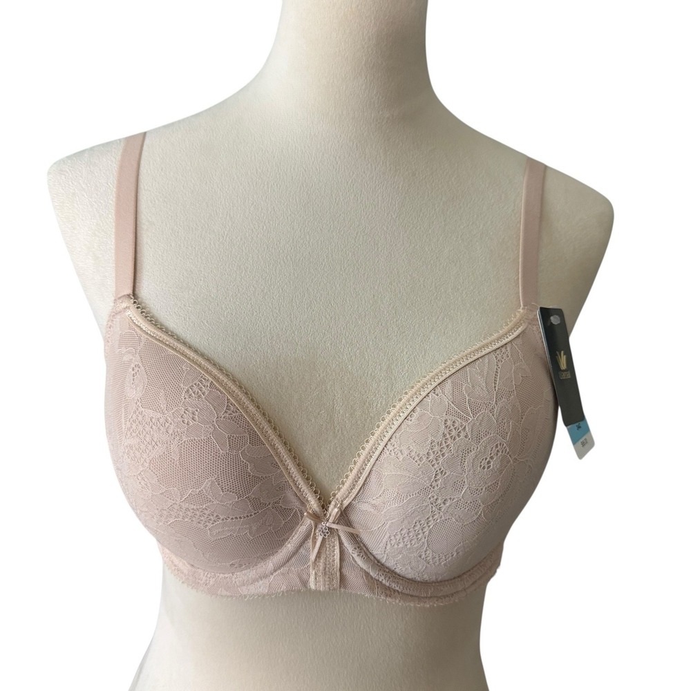NWT Wacoal Lace‎ Finesse Underwire Low Plunge T-Shirt Bra Sand 853201 Sz 34C
